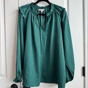 Knox Rose Emerald Green Boho Ruffle Blouse XXL